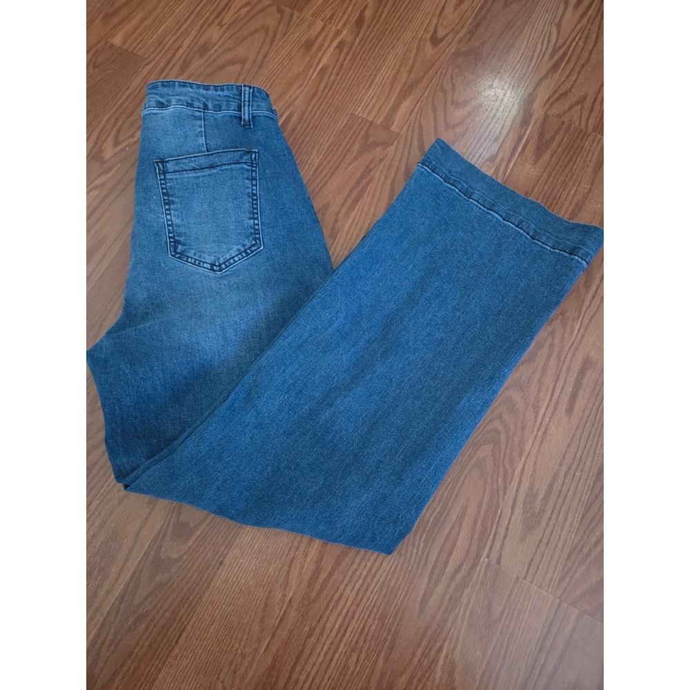 Womens High‎ Rise Wide Leg Patch Pocket Jeans Medium Wash Blue Denim Size 10